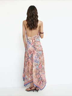 Bohemian Twist Halter Asymmetrical Maxi Dress
