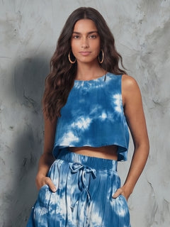 Casual Tie-Dye Sleeveless Top & Wide-Leg Pants Set