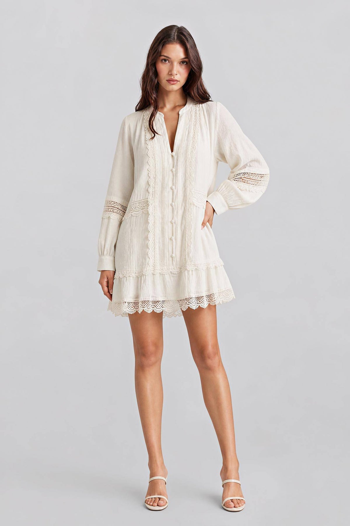 Bohemian Hollow Lace Skirt Long Sleeve V-Neck Casual Shirt Blouse