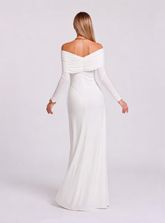 Cross Draped Shawl Side Trim V-Neck Long Sleeve Dress