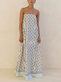 Exclusive Geometric Print Off-Shoulder A-Line Maxi Dress