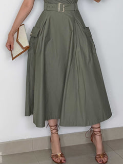 Casual Notched Collar Short-Sleeve Tie-Waist Shirt Midi Dress