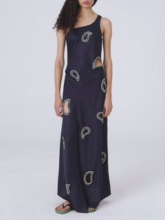 Paisley One-Shoulder Cutout Slit Maxi Dress