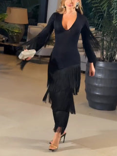 Stunning Tassel V-neck Maxi Dress