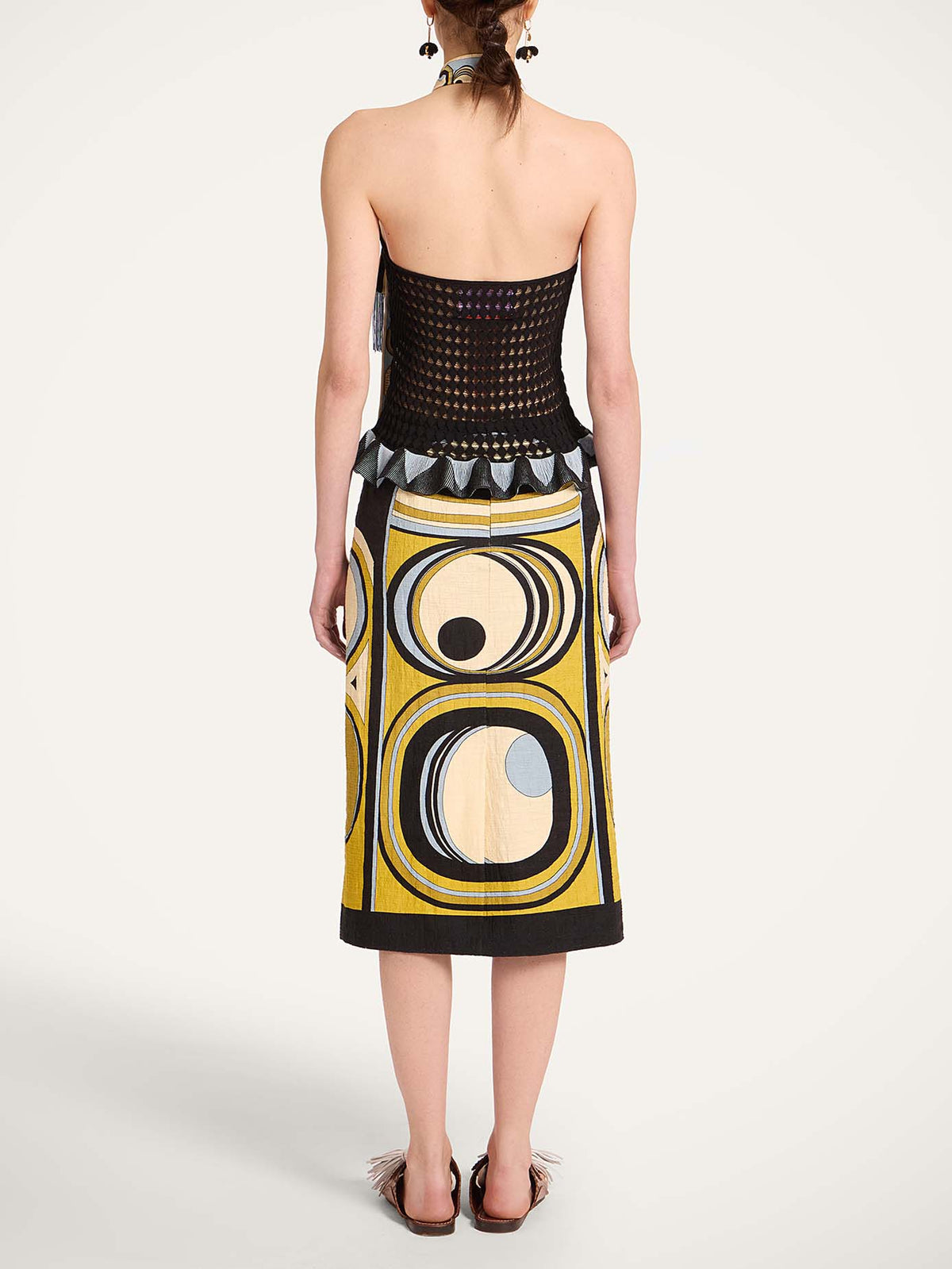 Retro Geometric Print Midi Skirt Two-Piece Set