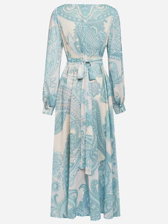 Elegant Paisley Print Chiffon Maxi Dress