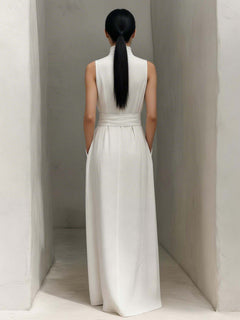 Minimalist V-neck Tie-waist Sleeveless Maxi Dress