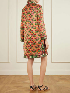 Ethnic Floral Print Long Sleeve Tunic Mini Dress