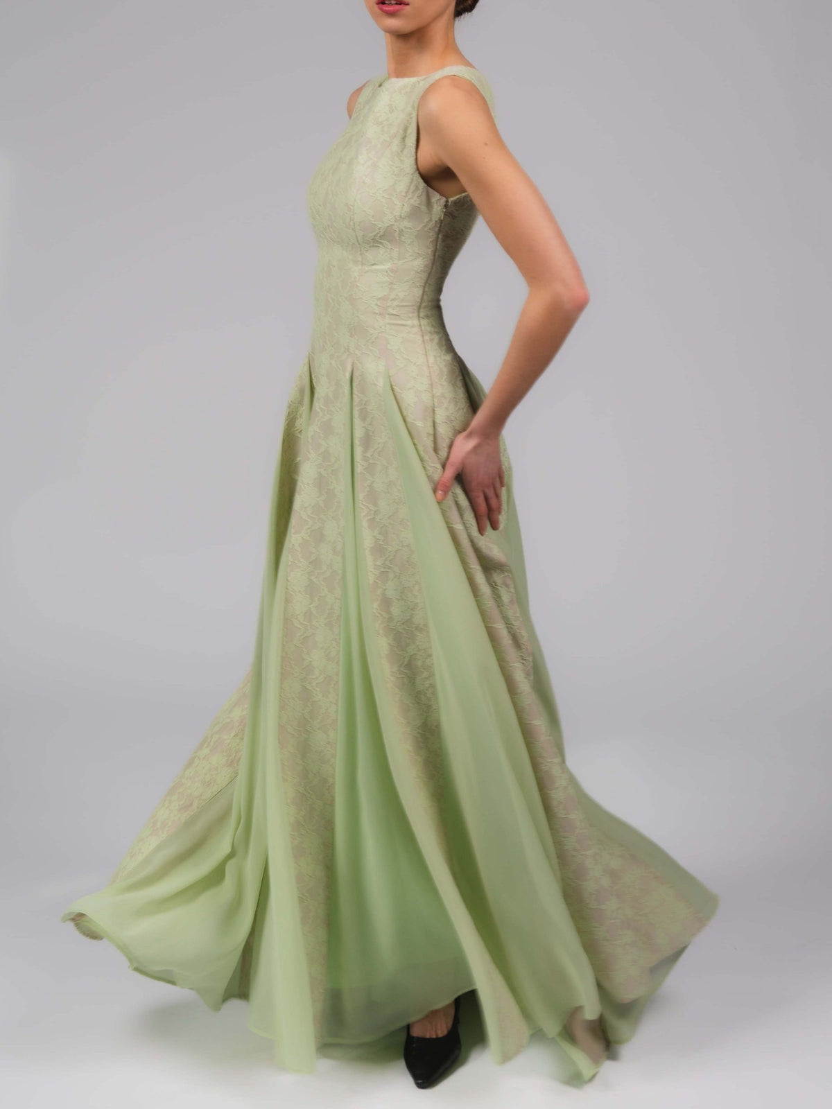 Elegant High Neck Lace Panel Maxi Dress