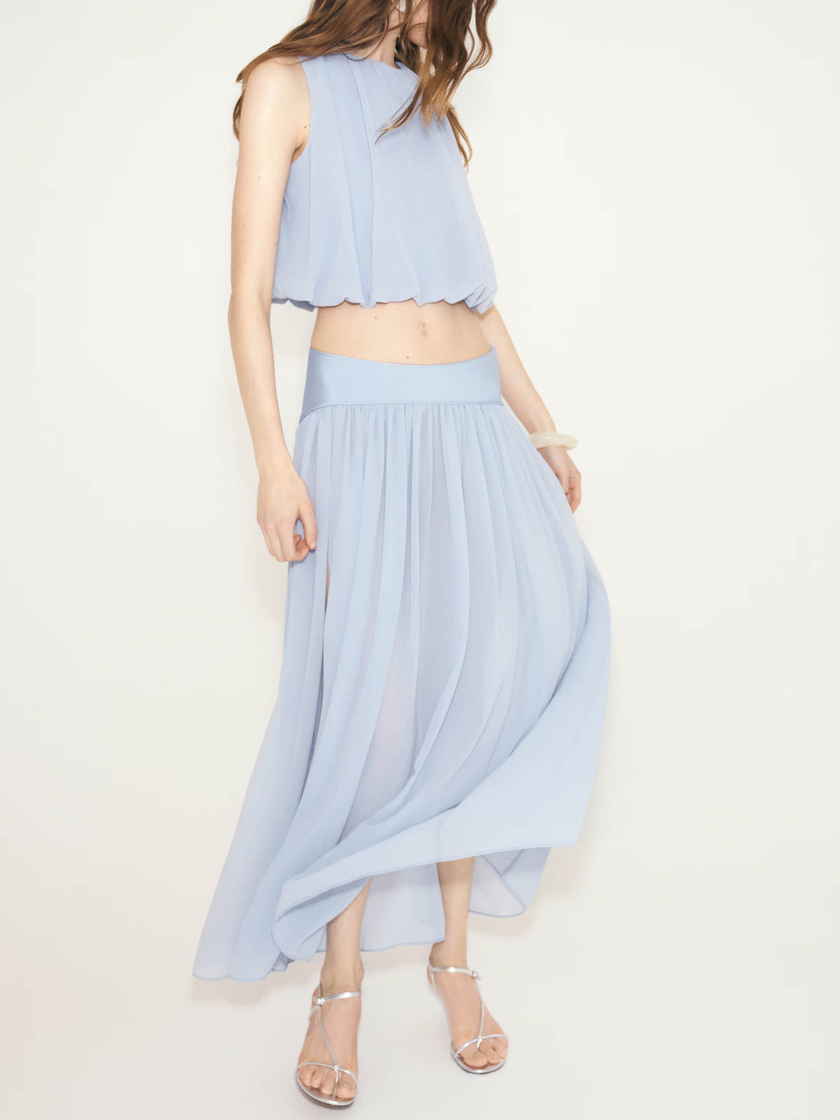 Elegant Crop Top & Slit Skirt Two-Piece Set