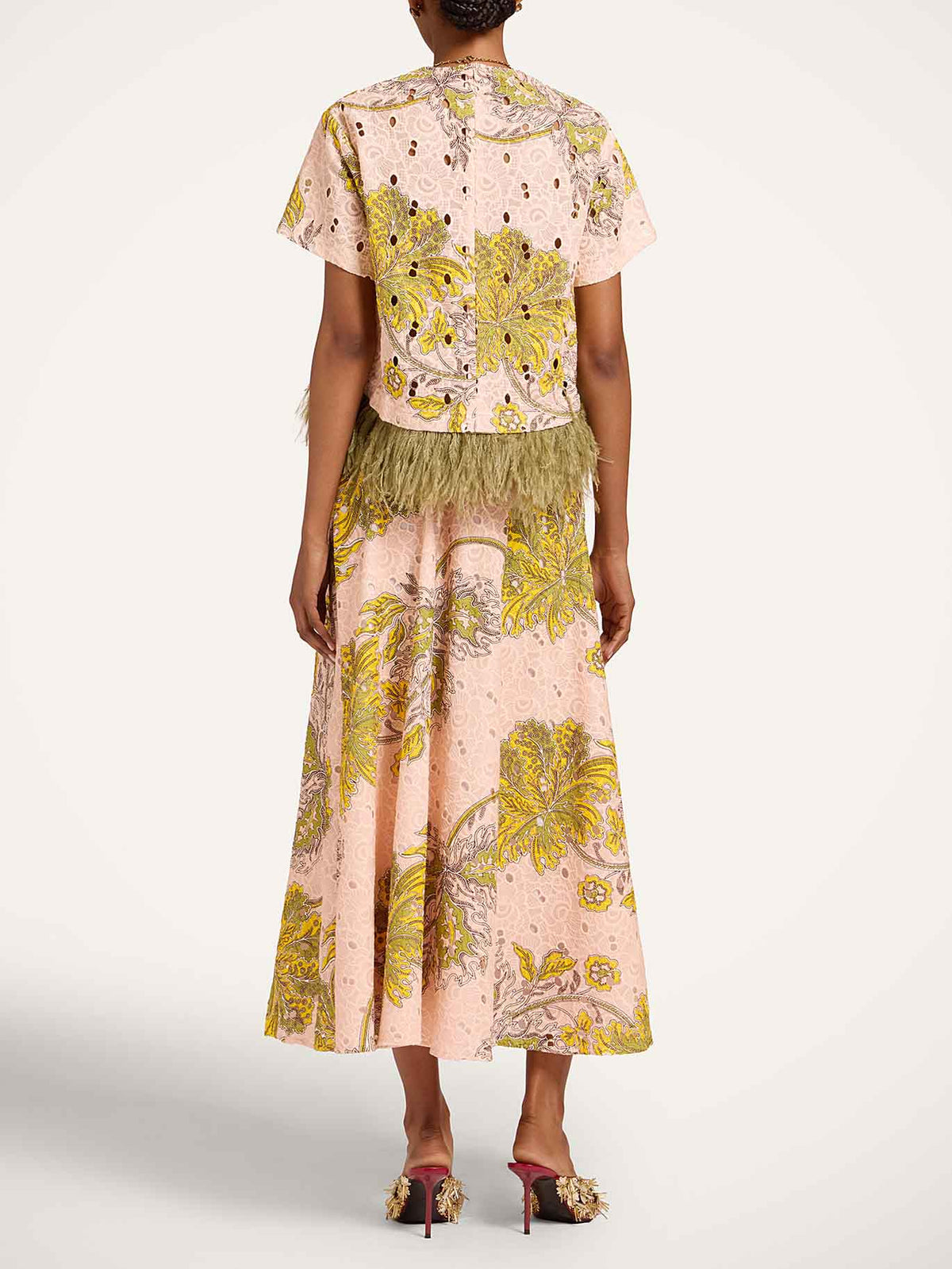 Elegant Two-piece Paisley Print Feather Trim