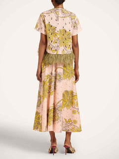 Elegant Two-piece Paisley Print Feather Trim