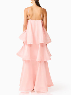 Elegant 3D Floral Applique Tiered Gown Maxi Dress