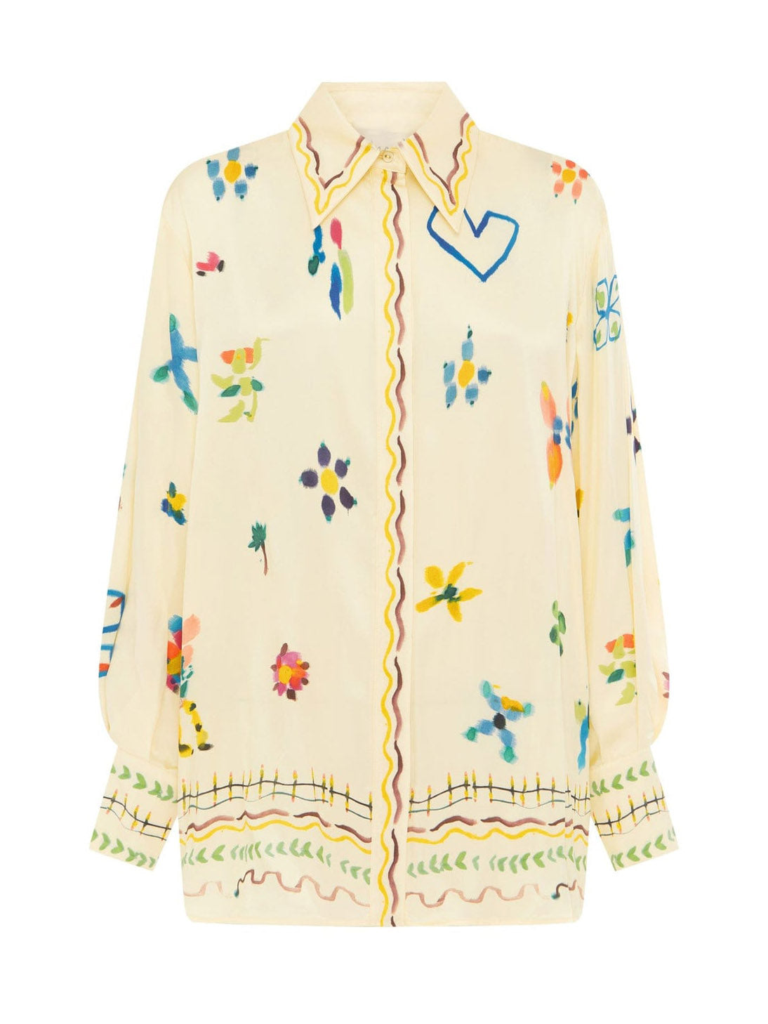 Unique Satin Hand-Painted Watercolor Print Lapel Button Shirt