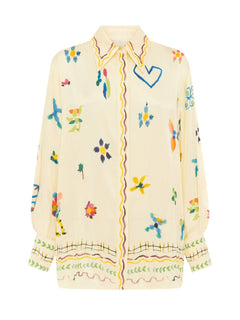 Unique Satin Hand-Painted Watercolor Print Lapel Button Shirt