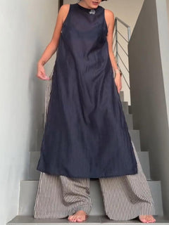 Minimalist Sleeveless Longline Top & Striped Wide-Leg Pants Two-Piece Set
