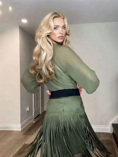 Elegant High-waisted Tassel Skirt Two-piece Set