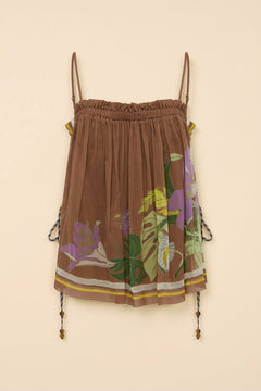 Delicate Ruffle Printed Ruched Adjustable Straps Camisole Top