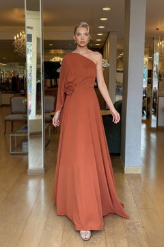 Elegant One-Shoulder Chiffon Flowy Party Maxi Dress