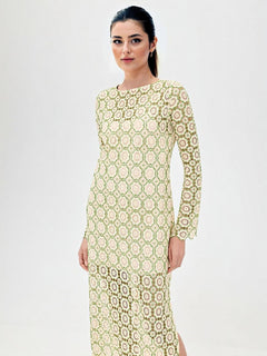 Elegant Long-Sleeve Crochet Lace Maxi Dress