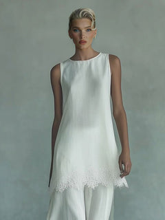 Elegant Sleeveless Lace Top & Skirt Two-Piece Set
