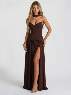 Elegant Sweetheart Neck High Slit Party Maxi Dress
