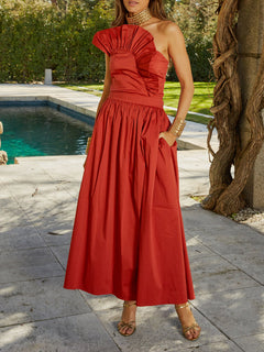 Exquisite Asymmetric One-Shoulder Ruffle Top Two-Piece Set