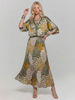 Retro Scale Print Satin Skirt Two-Piece Set