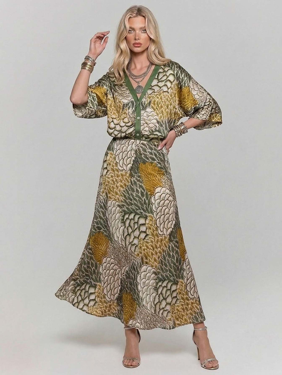Retro Scale Print Satin Printed Skirt