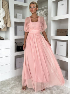 Elegant Sleeveless Mesh Ruched Convertible Maxi Dress