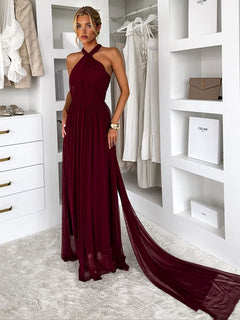 Elegant Sleeveless Mesh Ruched Convertible Maxi Dress
