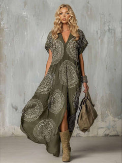 Casual Tribal Dot Print V-Neck Maxi Dress