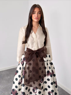 Elegant Polka Dot Print Tie-Waist Maxi Dress