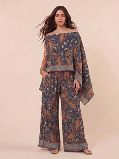 Bohemian Paisley Off Shoulder Cape Sleeve Top