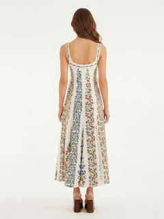 Elegant Floral-Print Lace Detail Sleeveless Dress