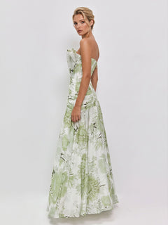 Elegant Floral Print Strapless Maxi Dress
