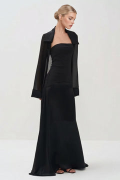 Elegant Satin Maxi Dress & Long Sheer Chiffon Cover-Up Two-Piece Set