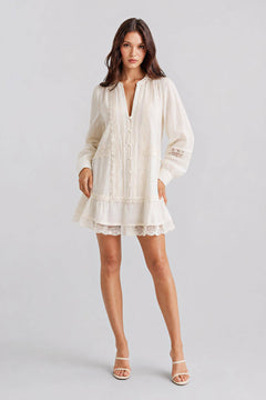 Bohemian Hollow Lace Skirt Long Sleeve V-Neck Casual Shirt Blouse