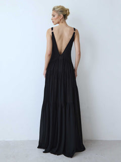 Exquisite V-neck Layered Chiffon Shawl Maxi Dress