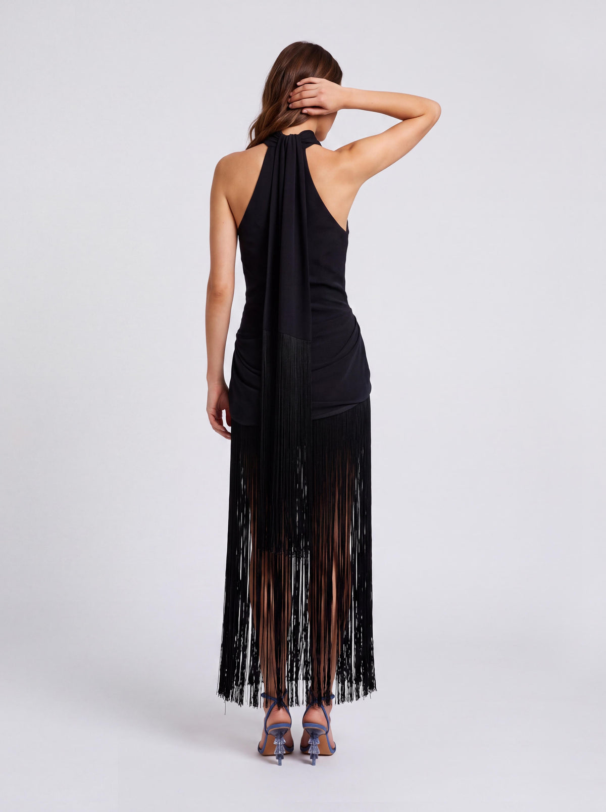 Sleeveless Halter Tassel Midi Dress
