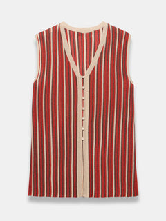 Casual Sleeveless Button-Up Vest Striped Knit Two-Piece Set