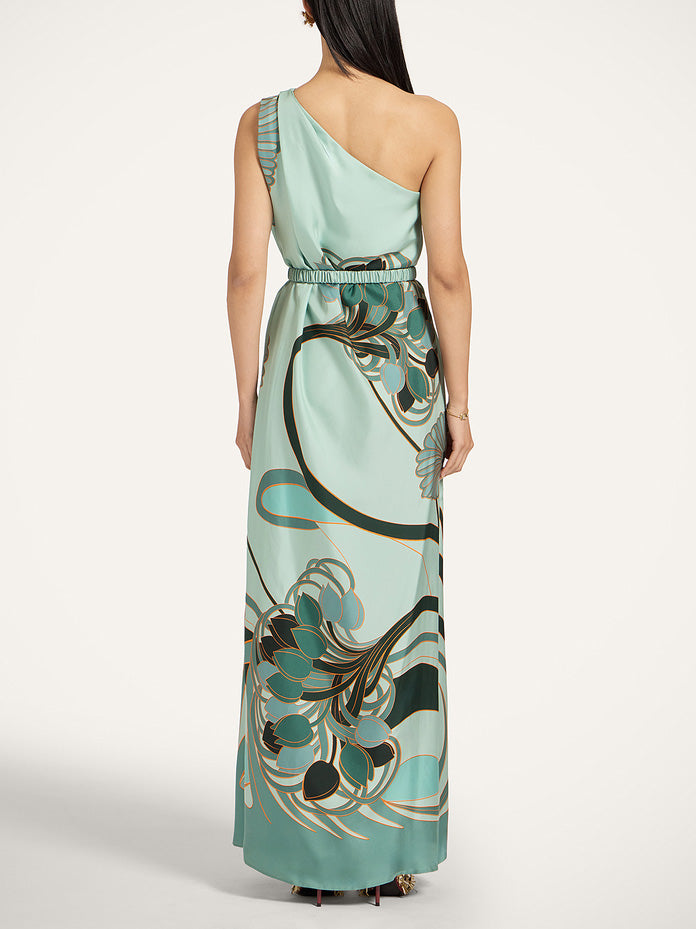 Unique Artistic New Style Printed One-Shoulder Neck Maxi Dress
