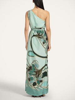 Unique Artistic New Style Printed One-Shoulder Neck Maxi Dress
