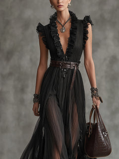 Elegant Ruffled Tulle Maxi Dress-Likemychoice