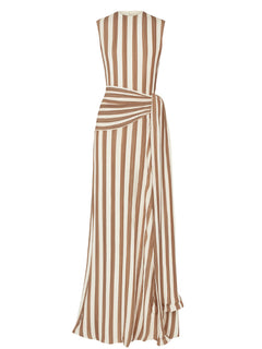 Elegant Striped Sleeveless Tie-Waist Maxi Dress