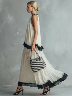 Elegant Chiffon Backless Cami Top & Maxi Skirt Set