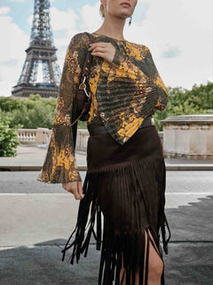 Retro High-waisted Fringed Skirt