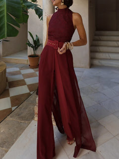 Elegant Lace Halter Neck Jumpsuit