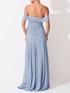 Elegant Off Shoulder Ruched Chiffon Maxi Dress