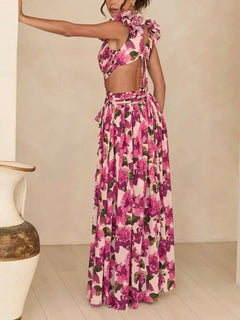 Elegant Floral Print Cut-Out Maxi Dress